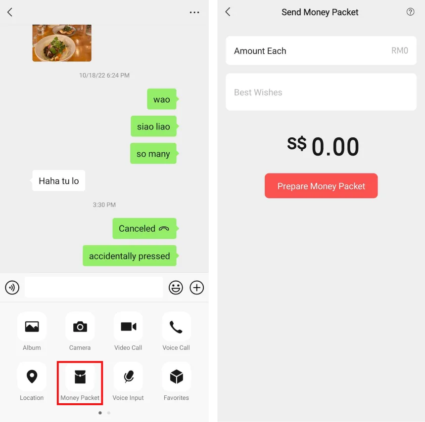 Send money packet on WeChat via WeChat Pay