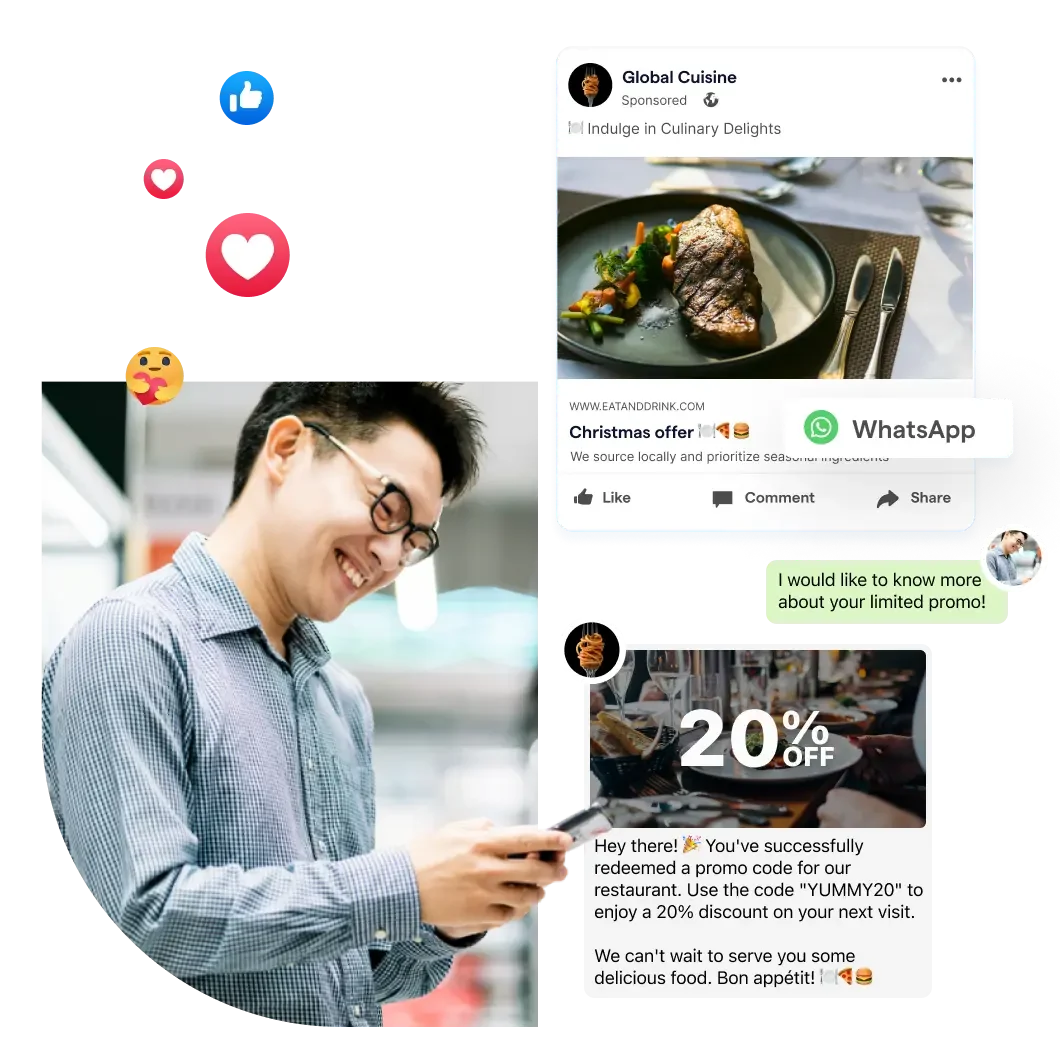 Use Click-to-WhatsApp ads for restaurant to capture leads and for personalized promo