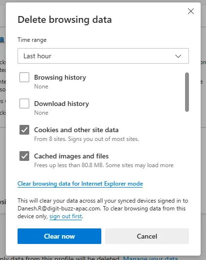 action to clear cache using edge