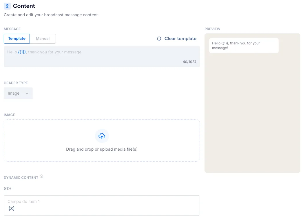 Pilih template pesan broadcast