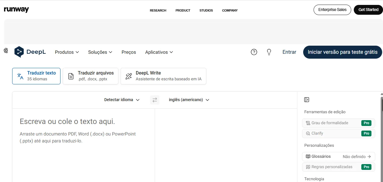 DEEPL home page pt br