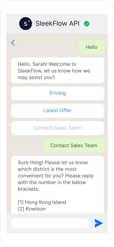 whatsapp chat with sleekflow api for support options