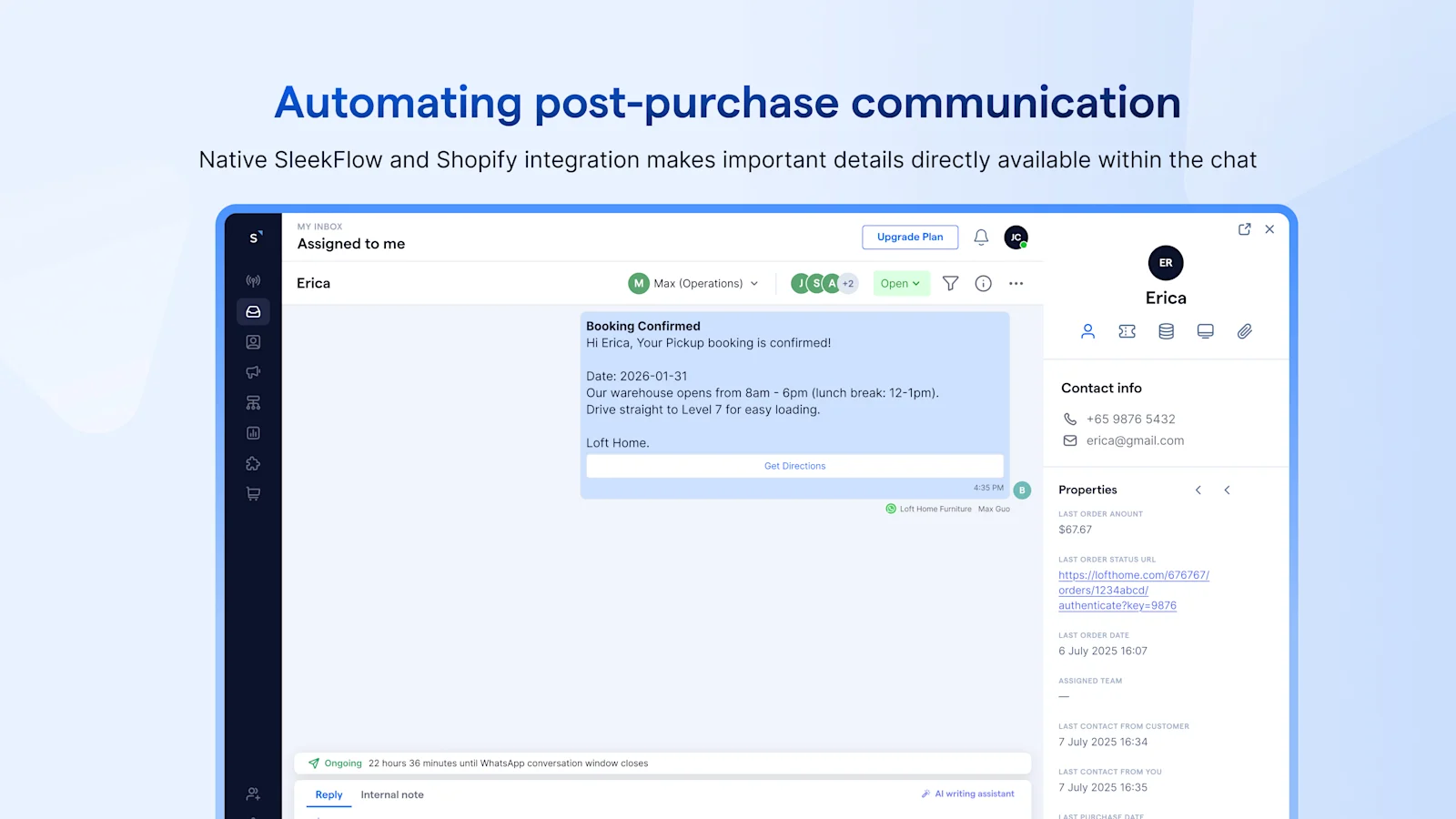 Loft Home automating Shopify post-purchase communication on SleekFlow