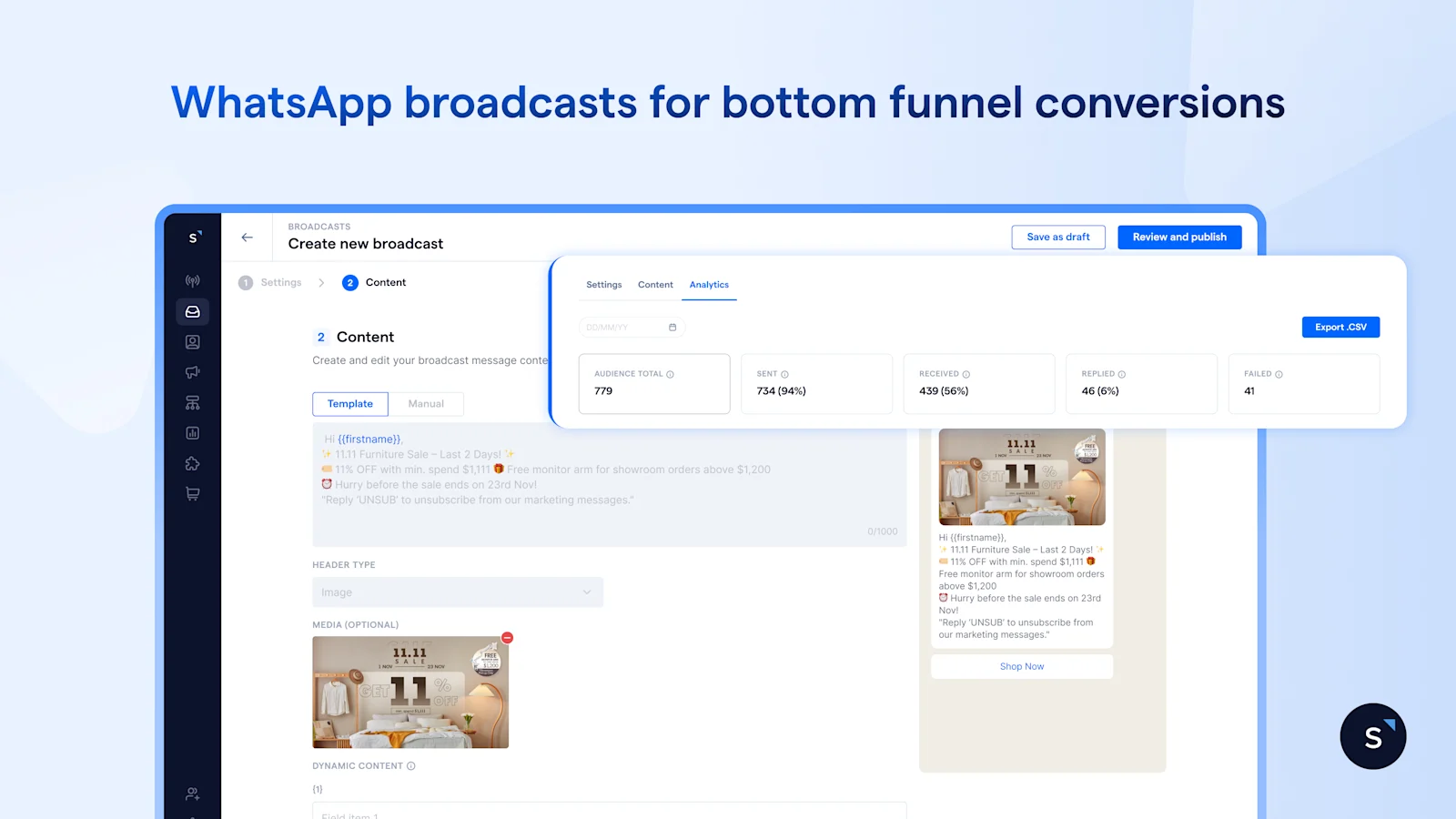 Loft Home using WhatsApp broadcasts for bottom funnel conversions