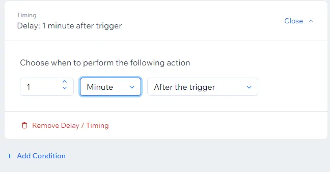 delay settings for automation actions