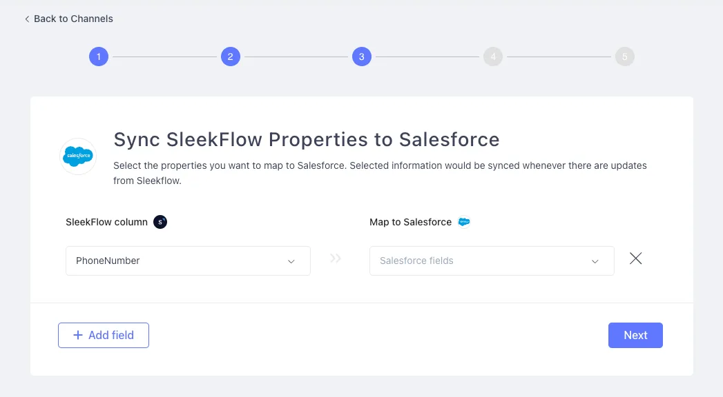 Offer two-way contact sync to mirror any contact information updates on the WhatsApp Business platform or Salesforce