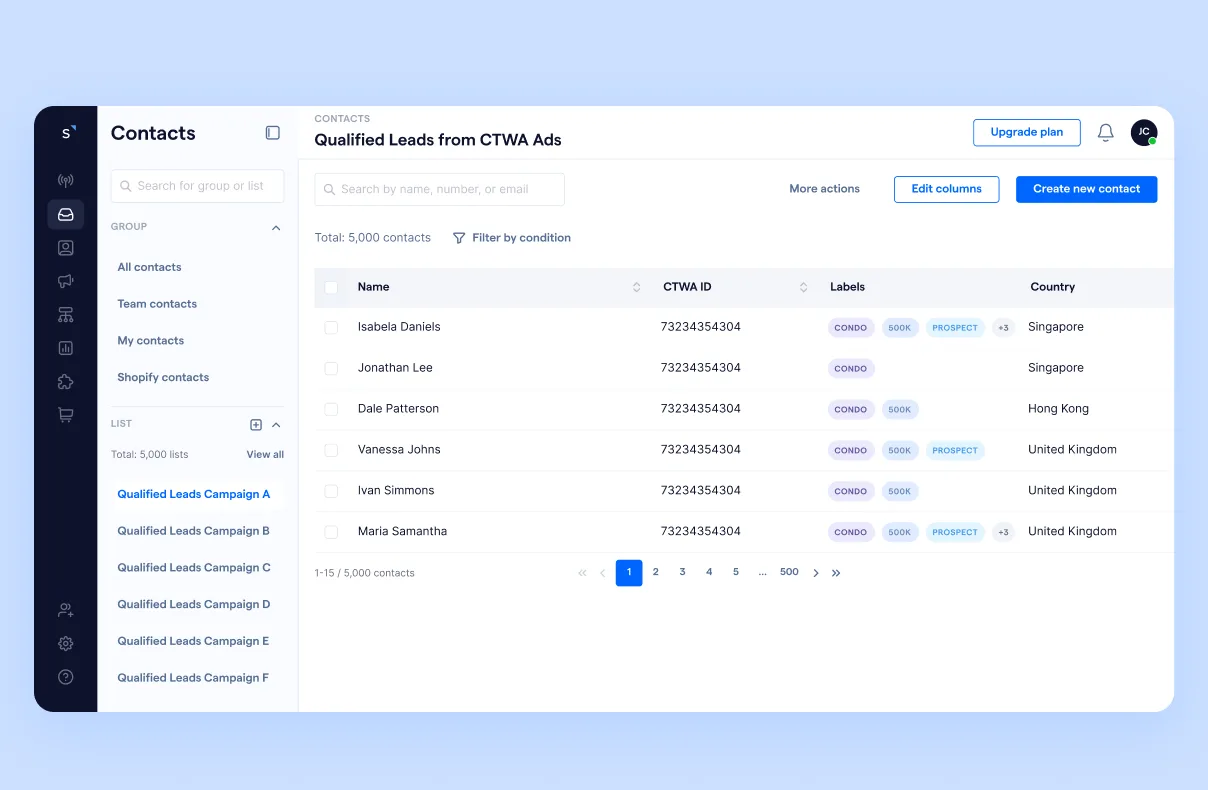 Track Click to WhatsApp ads conversion by adding to list