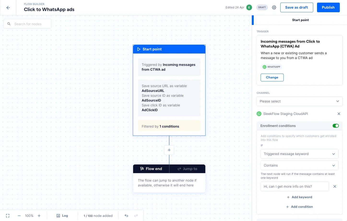Click to WhatsApp ads trigger in Flow Builder
