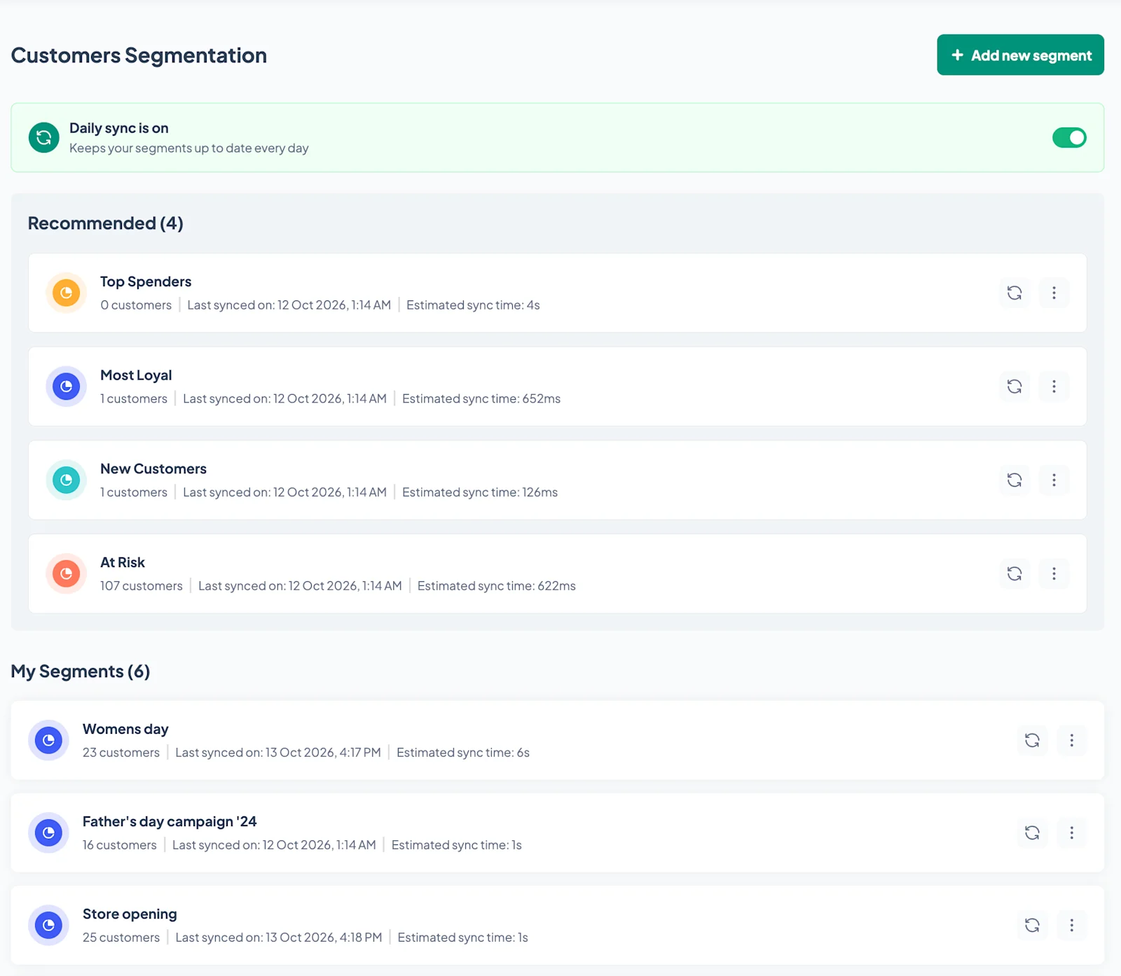 screenshot of customer segments on advocado