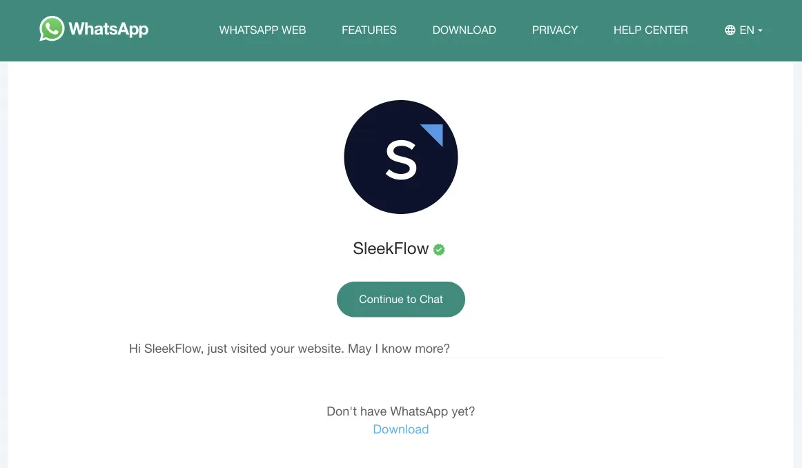 example of whatsapp link generator with SleekFlow