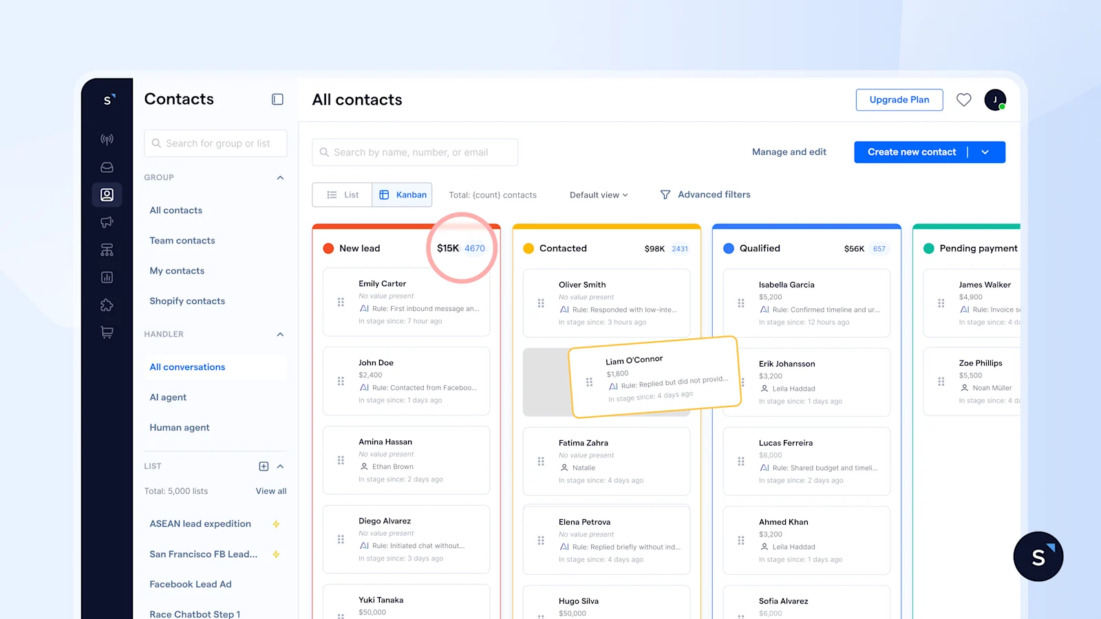 Visualize your funnel health and track deal value with Contact Lifecycle Kanban