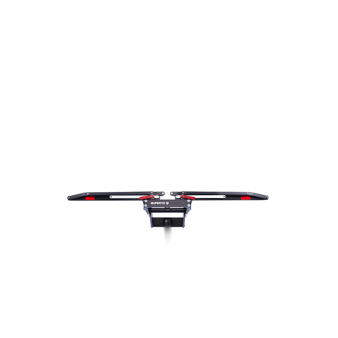 Full view of 1UP USA X SUPER73 Bike Rack (with Fat Tire Spacer).															