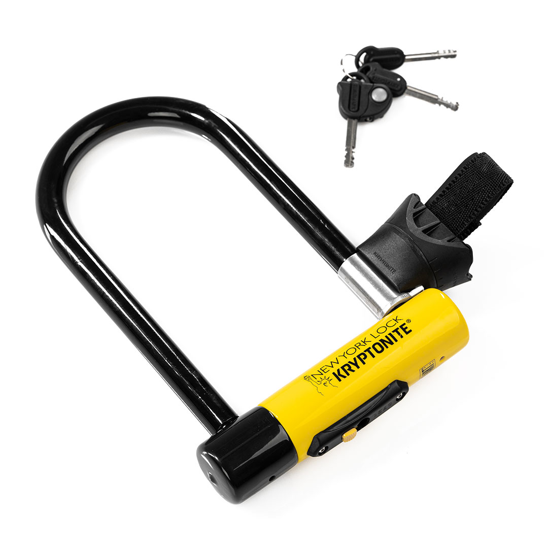 Kryptonite lock on white background with keys