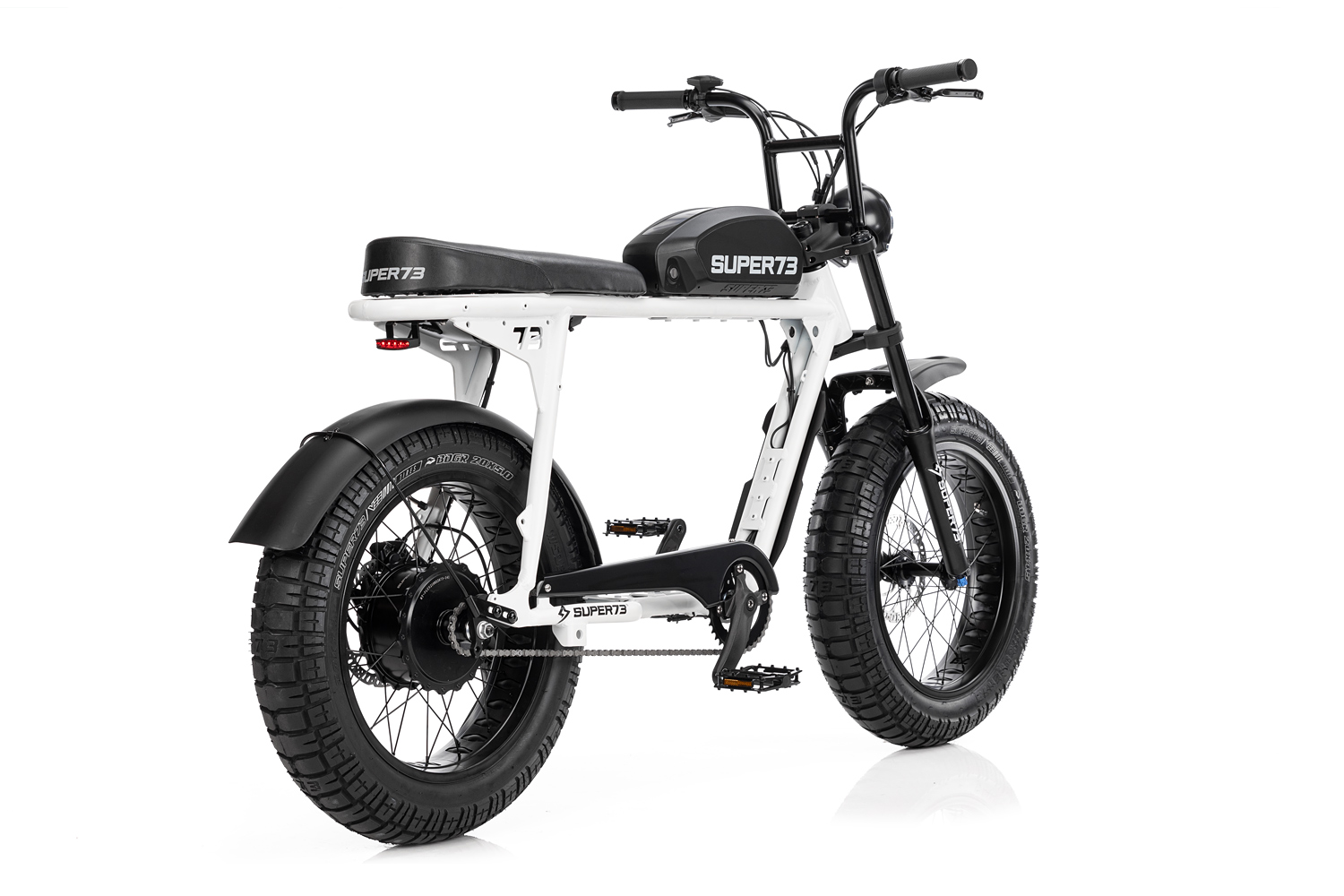 Back view of the Super73-S2 in Bone White