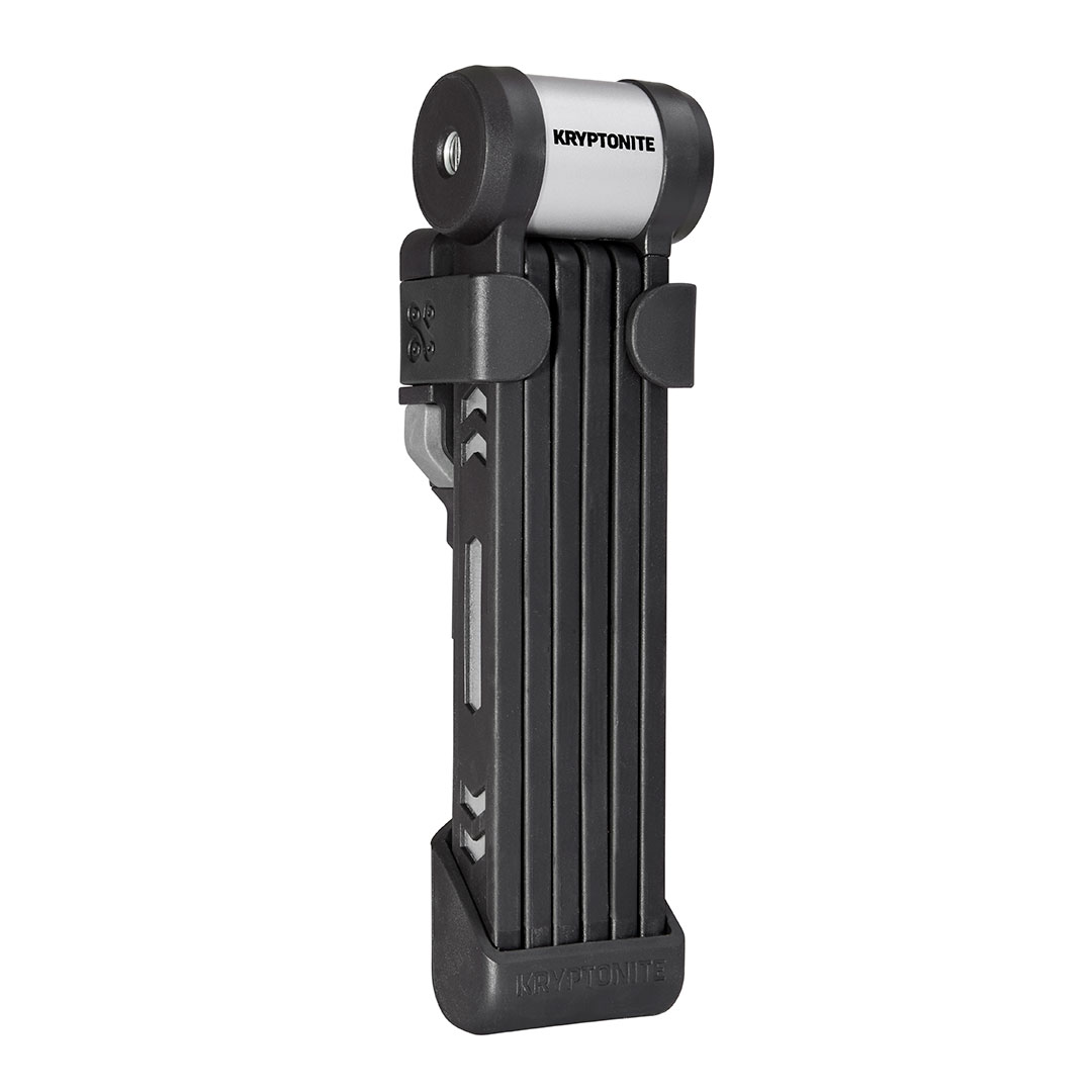 Kryptonite folding lock on white background closeup angle view