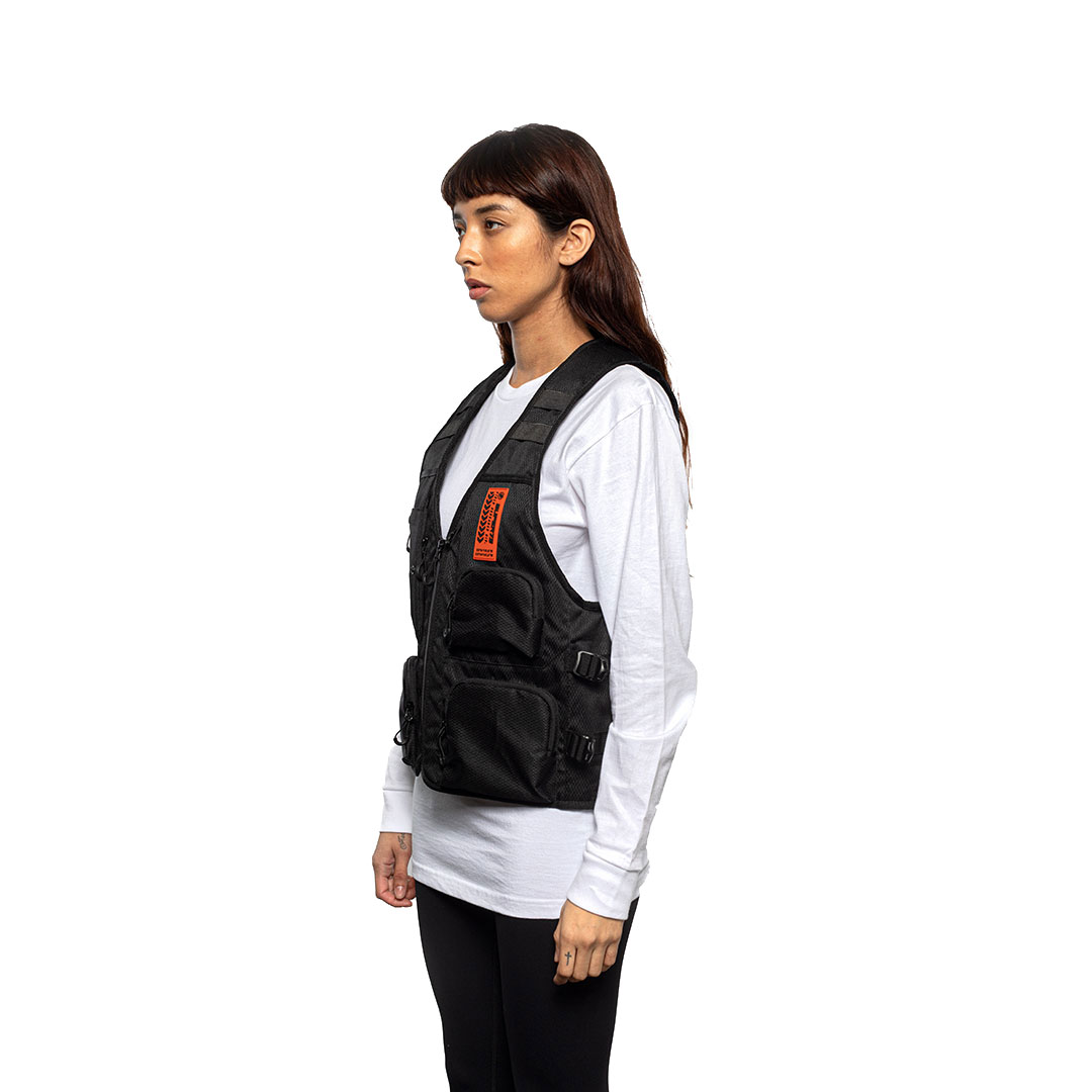 Vest on female model with white background. View 2