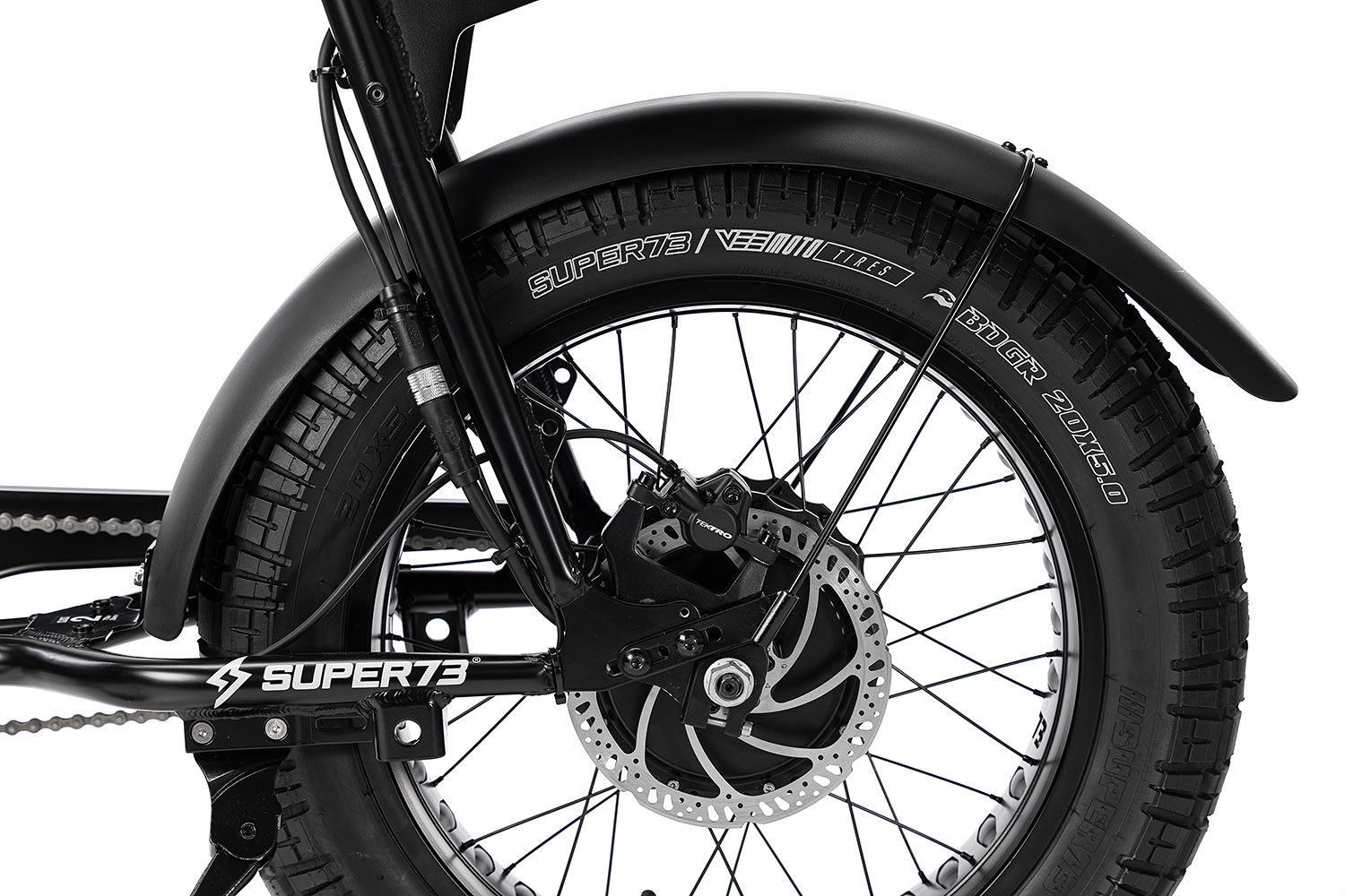 Closeup of the Super73-S2 in Obsidian wheels