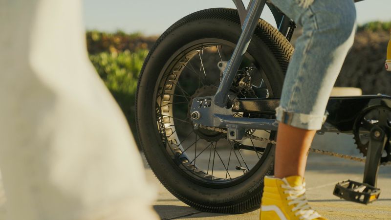 Lifestyle close up image of the Trooper tires on a Super73 electric bike.