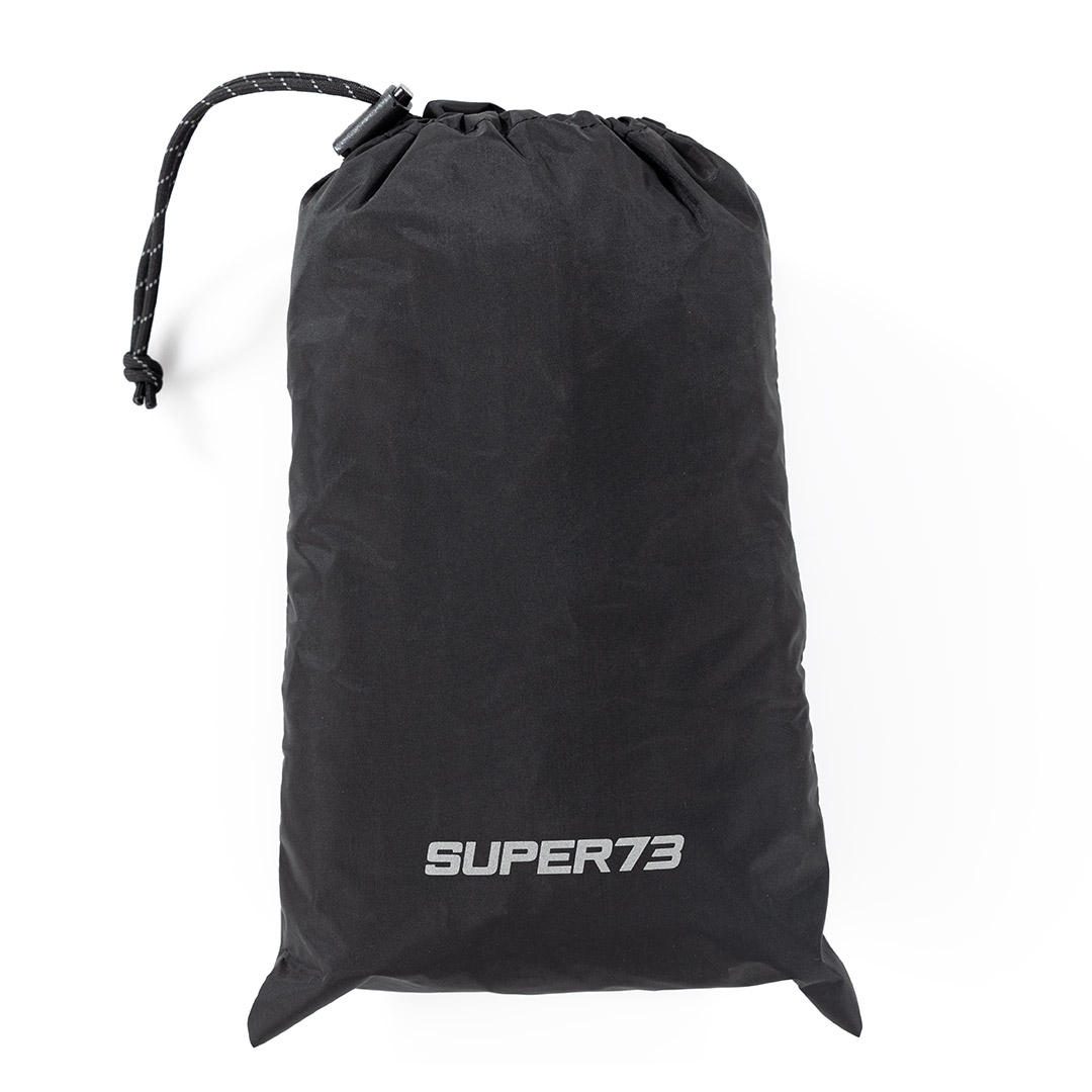 back image of bike cover packed in drawstring bag.