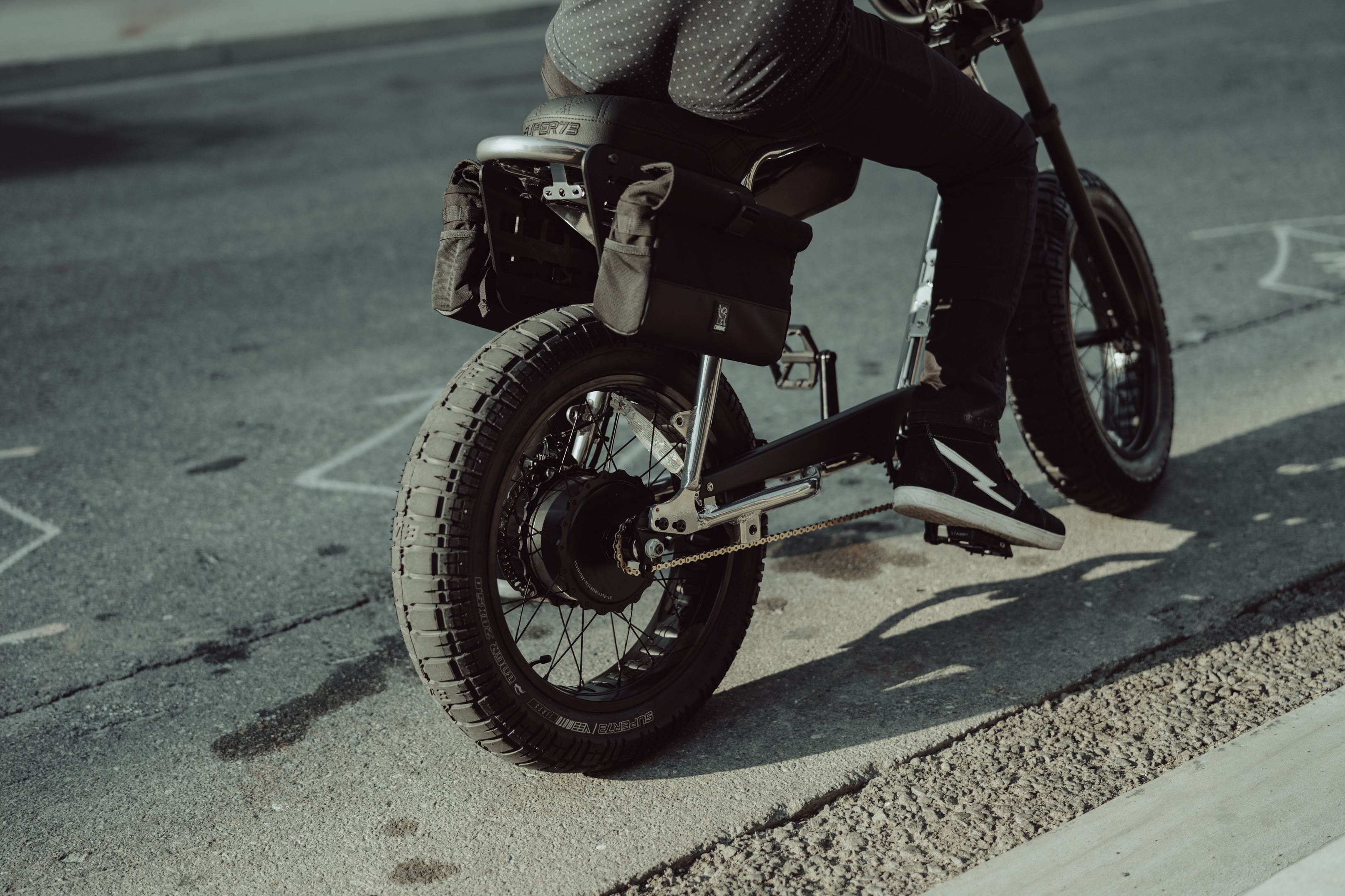 Close up Lifestyle shot from rear view of Side Molle Panel Set for ZX/Z MIAMI with bags.