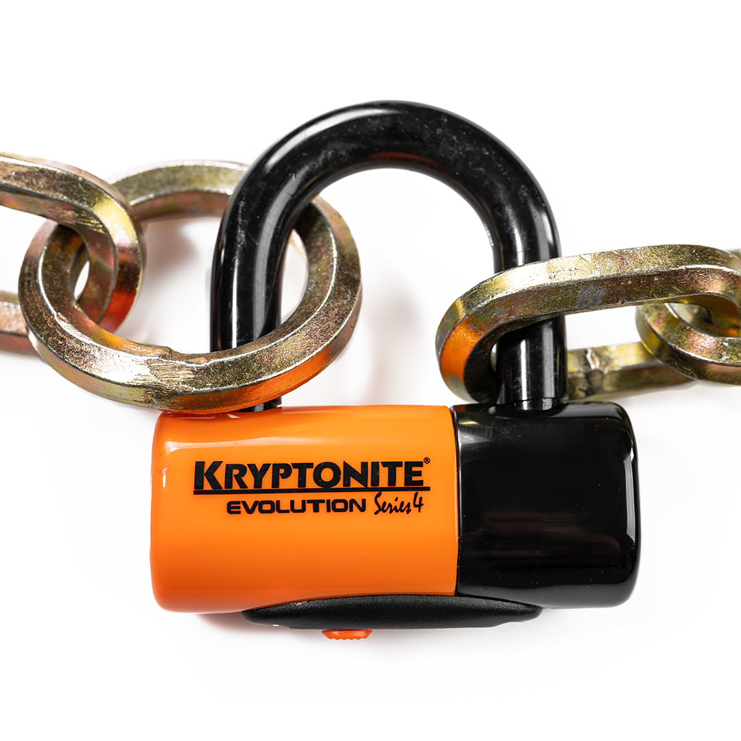 kryptonite lock on white background closeup