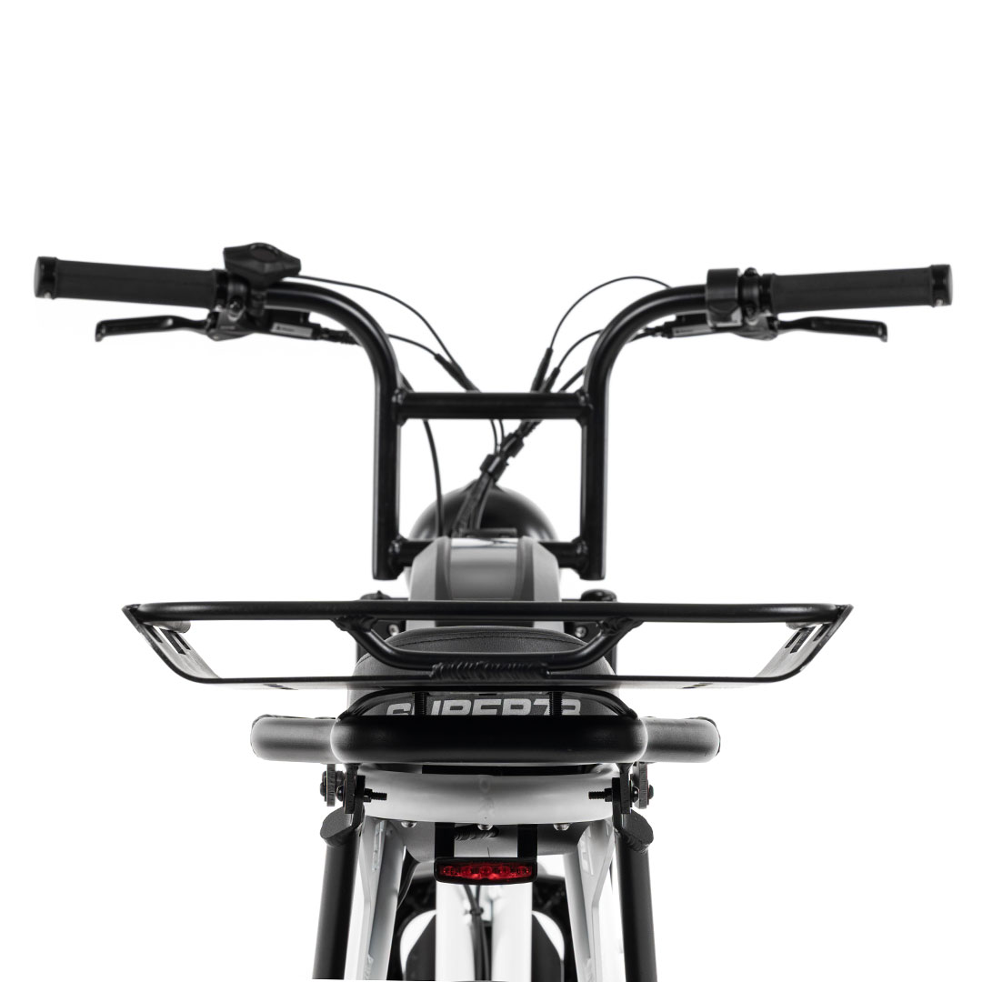 back view of reversible cargo platform mounted on bike.