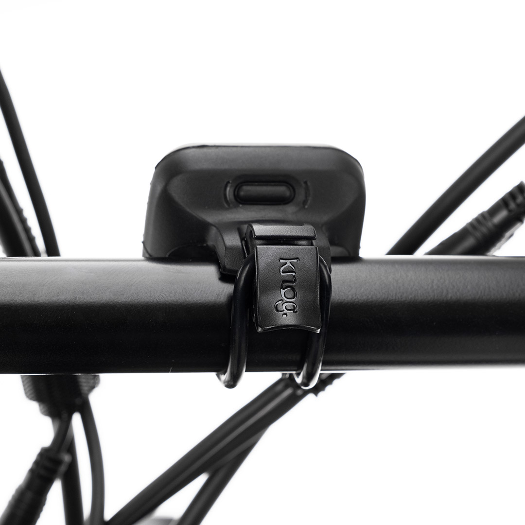 Knog light mounted on handlebar. Reverse angle