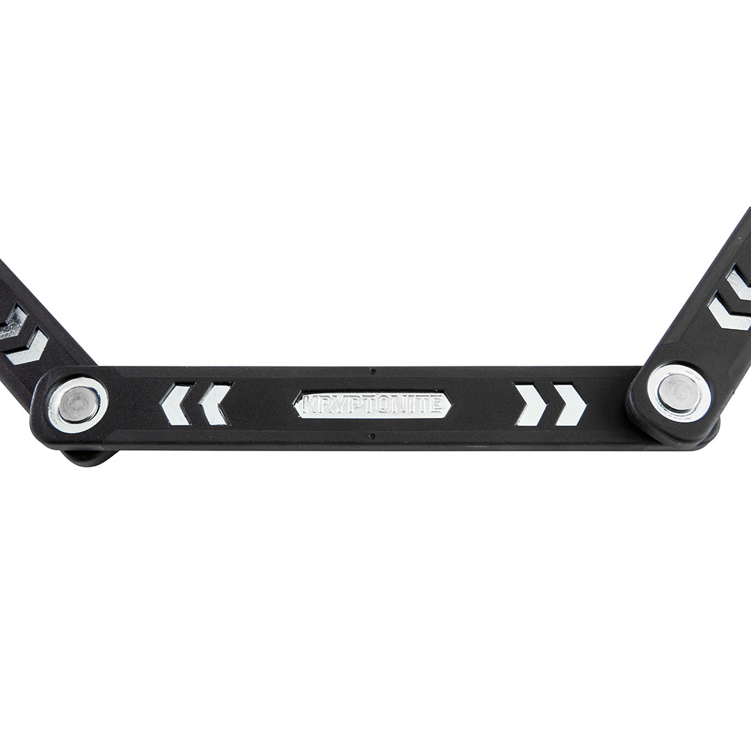 Kryptonite folding lock on white background closeup