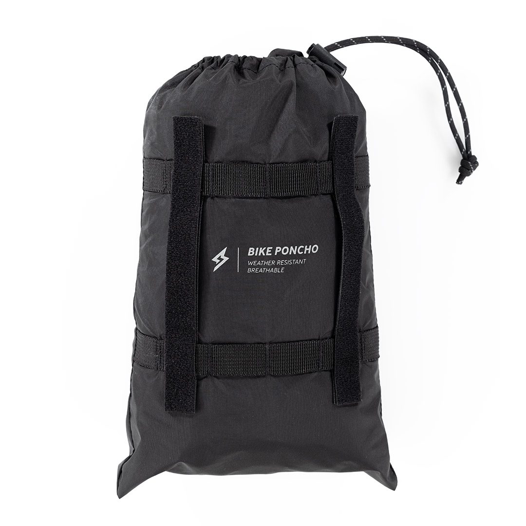  front image of bike cover packed in drawstring bag.