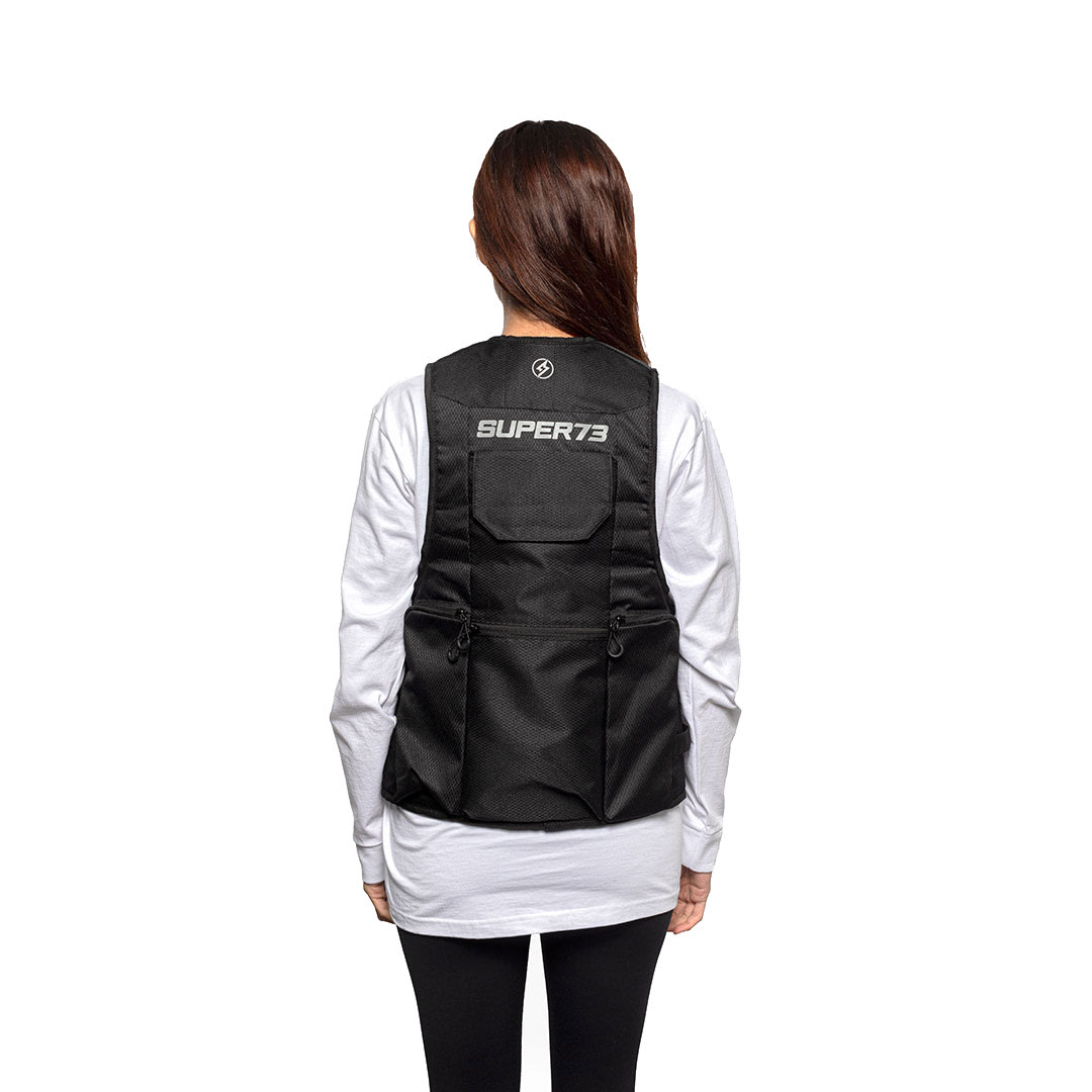 Vest on female model with white background. View 3