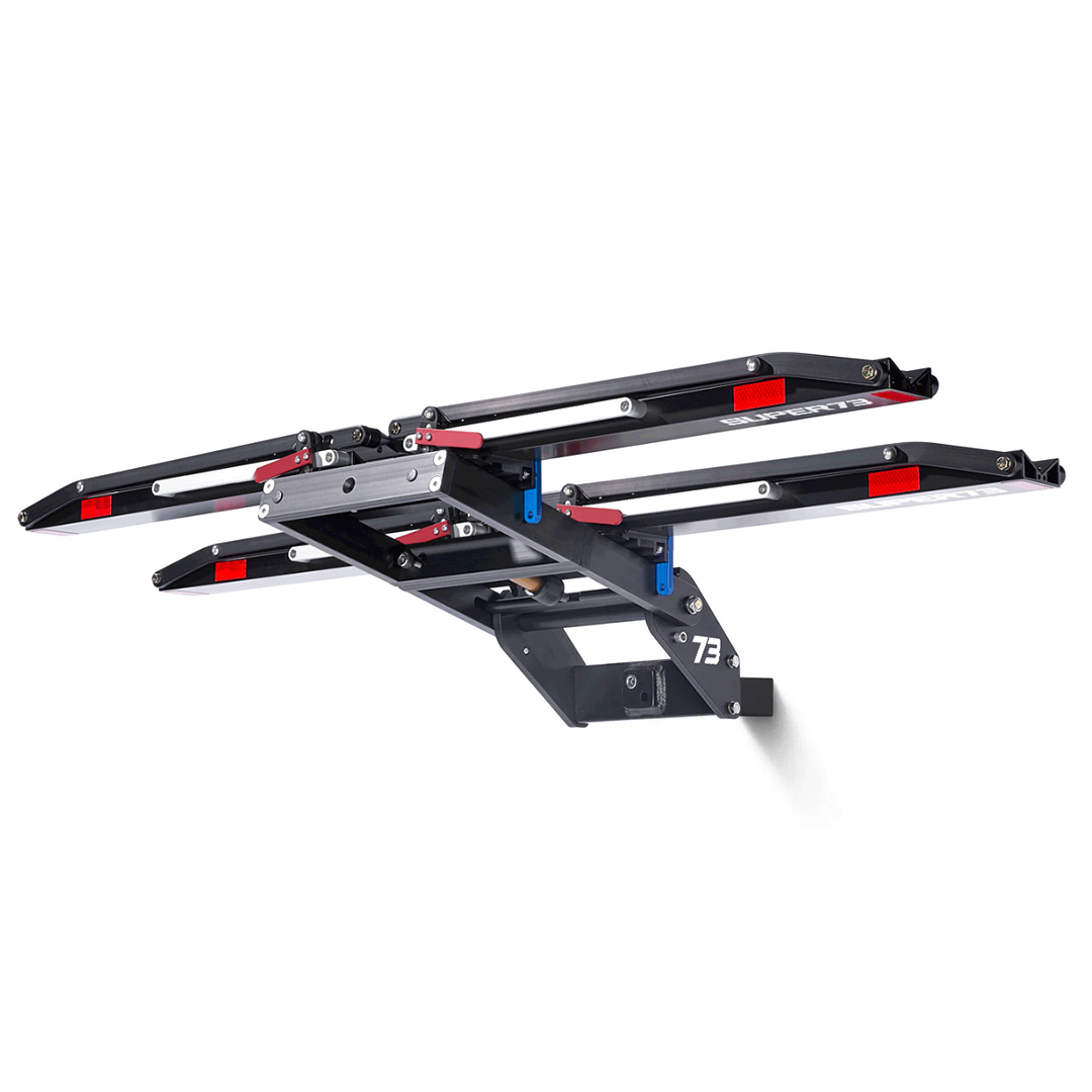 Full view of 1UP USA X SUPER73 Bike Rack (with Fat Tire Spacer).