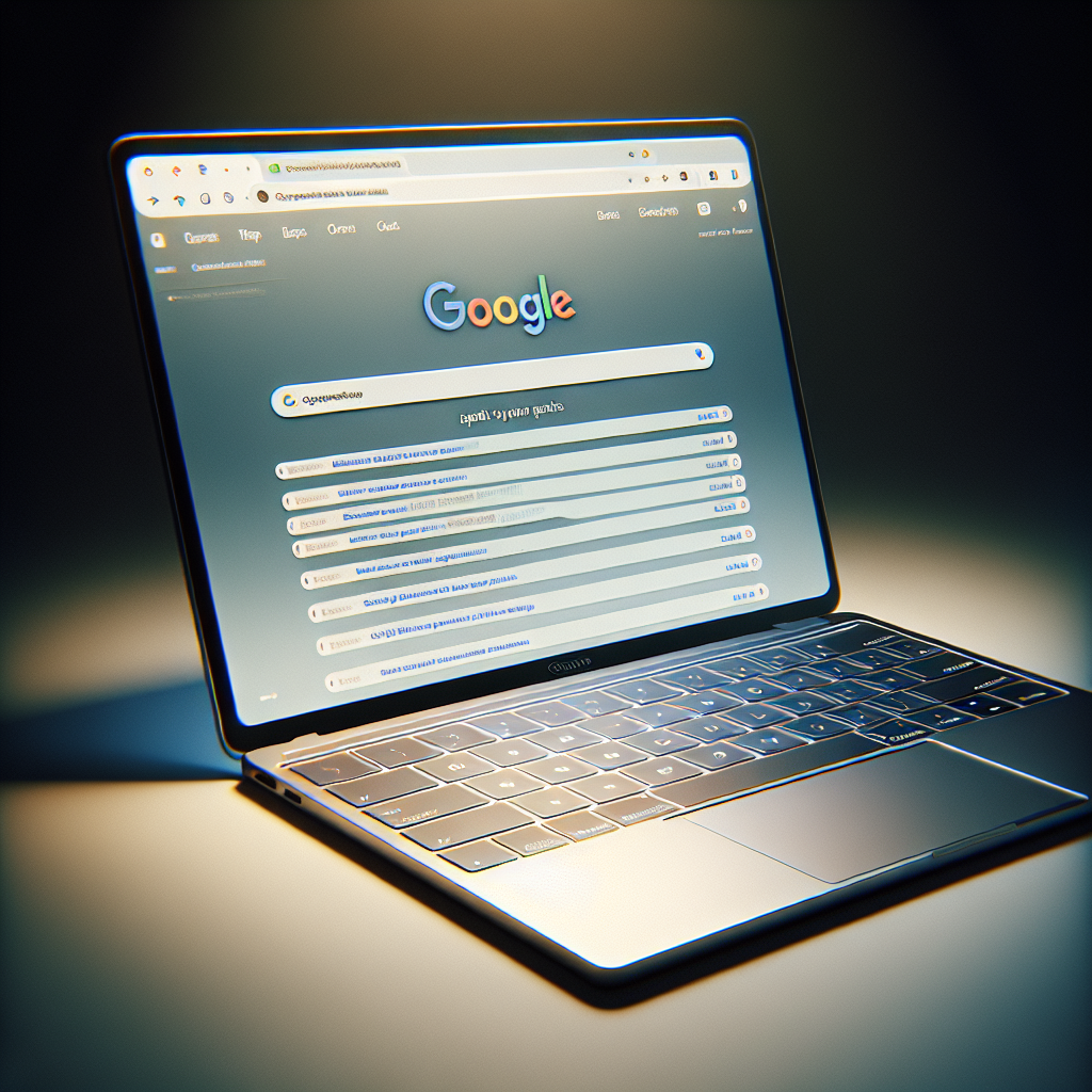 Laptop screen displaying top Google search results.