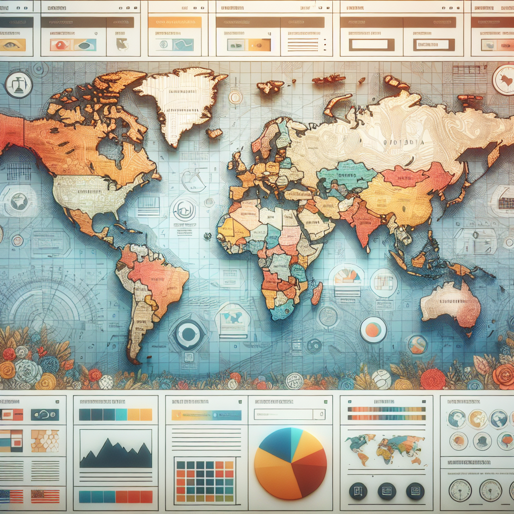 Website design on a world map background.