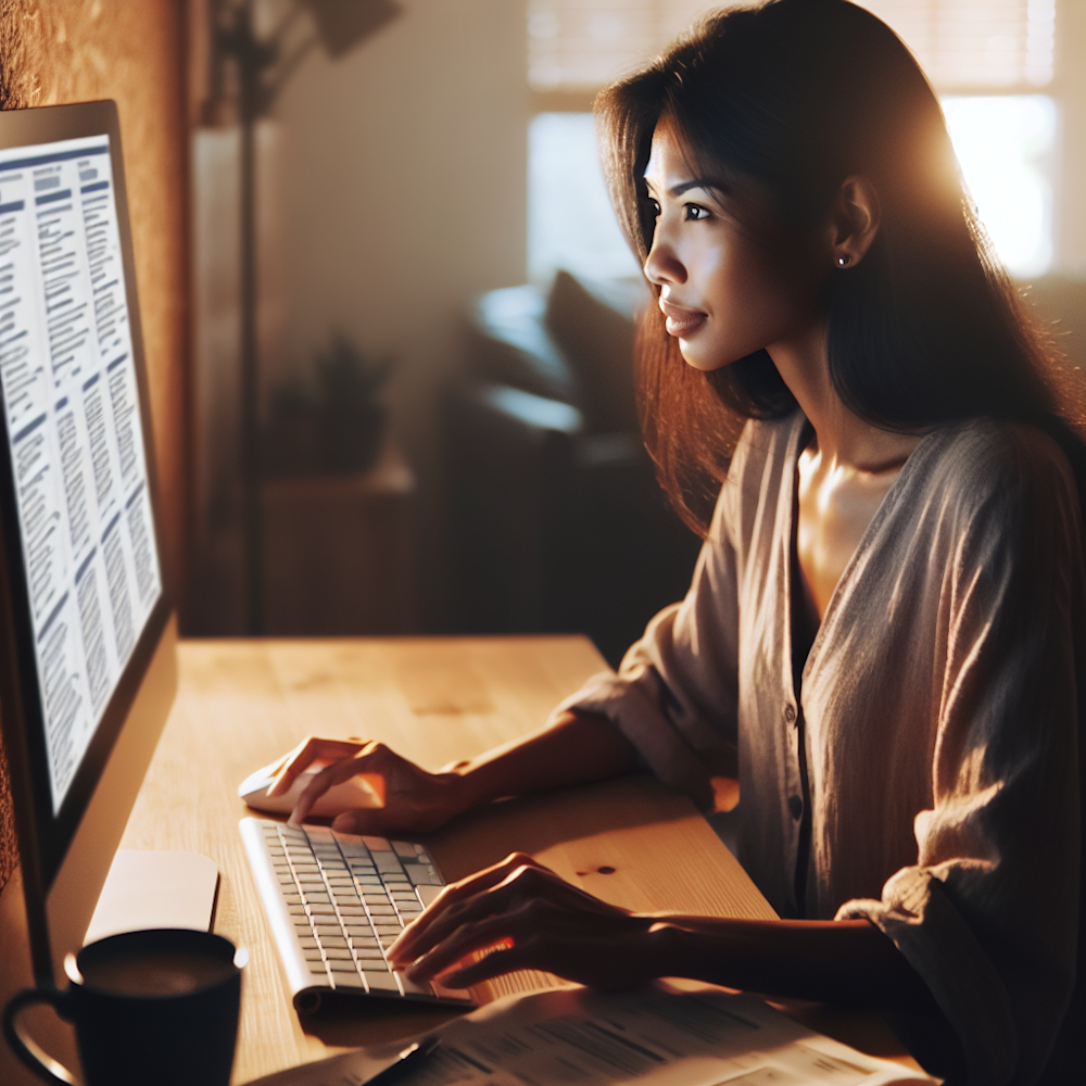 Person studying job listings on a computer screen.