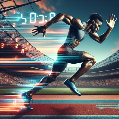 Man sprinting on a track with a stopwatch overlay
