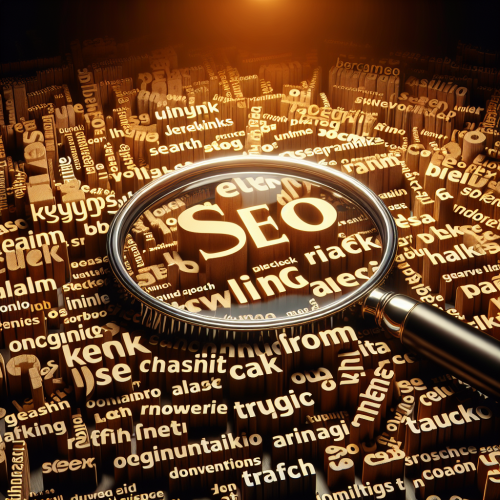 A magnifying glass over SEO terminology.