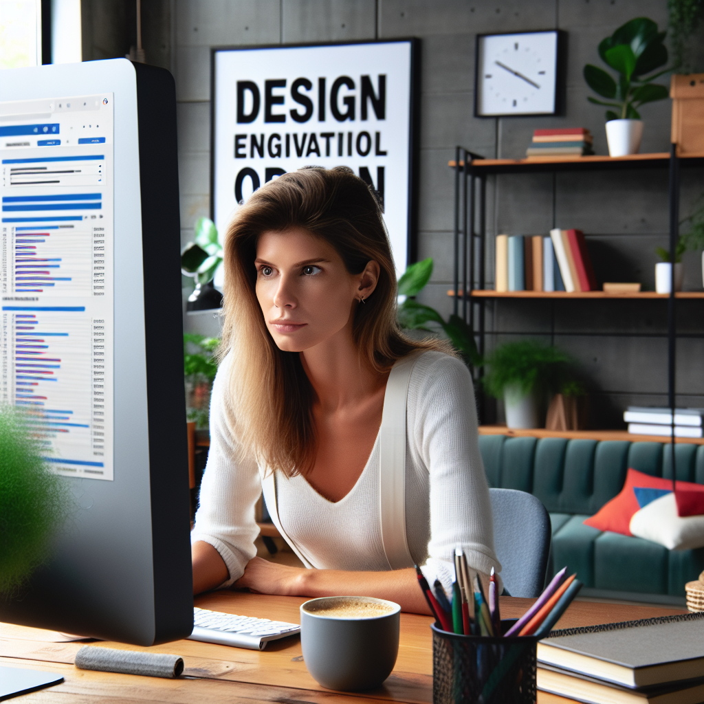 "Web designer looking at the SEO results on a computer"