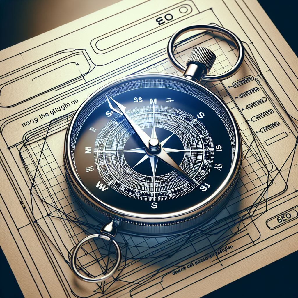 A compass pointing to "SEO" on a webpage layout.