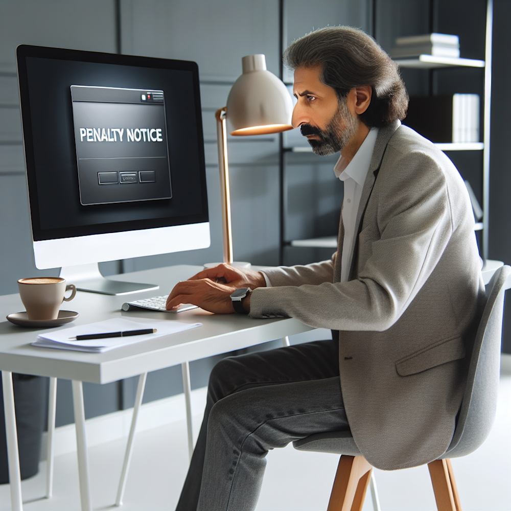 Man at computer with Google penalty notice.