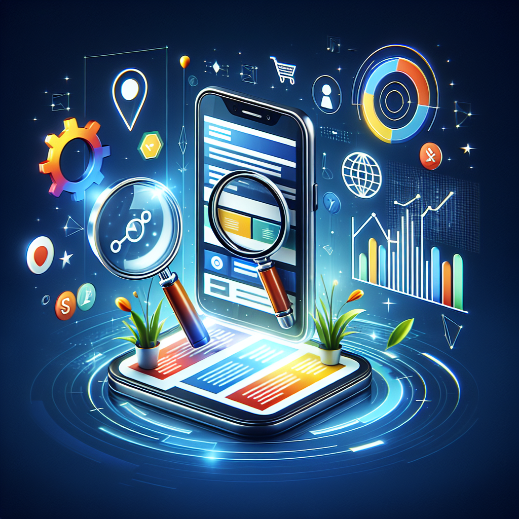 Website on phone with SEO symbols around it.