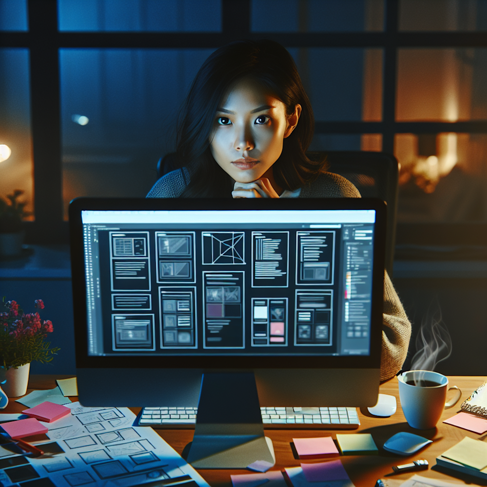 A person working on web design software.