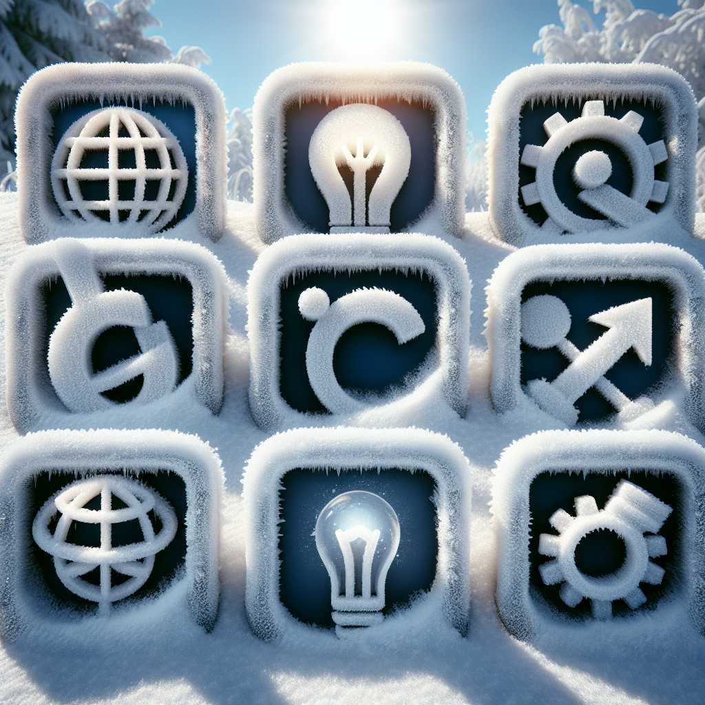 Snowy internet browser logos with innovation icons.