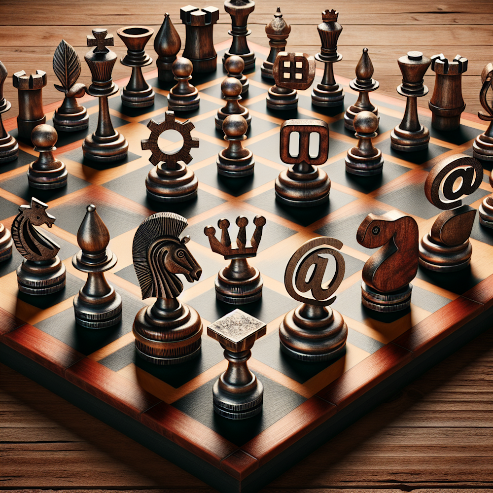 A chessboard with brand-elements as pieces.