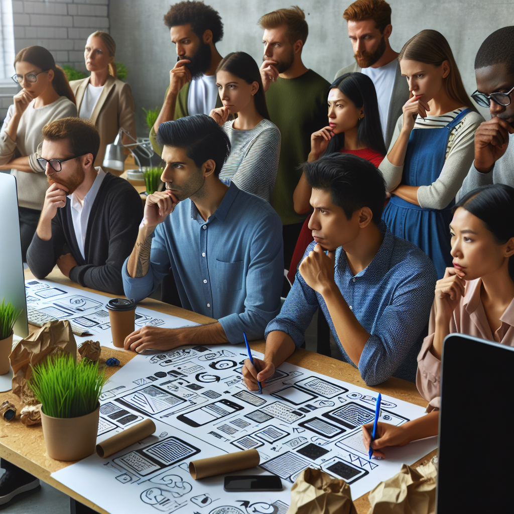 Designers contemplating sustainable web design concepts.