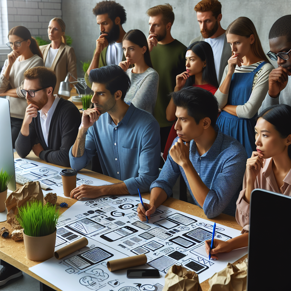 Designers contemplating sustainable web design concepts.