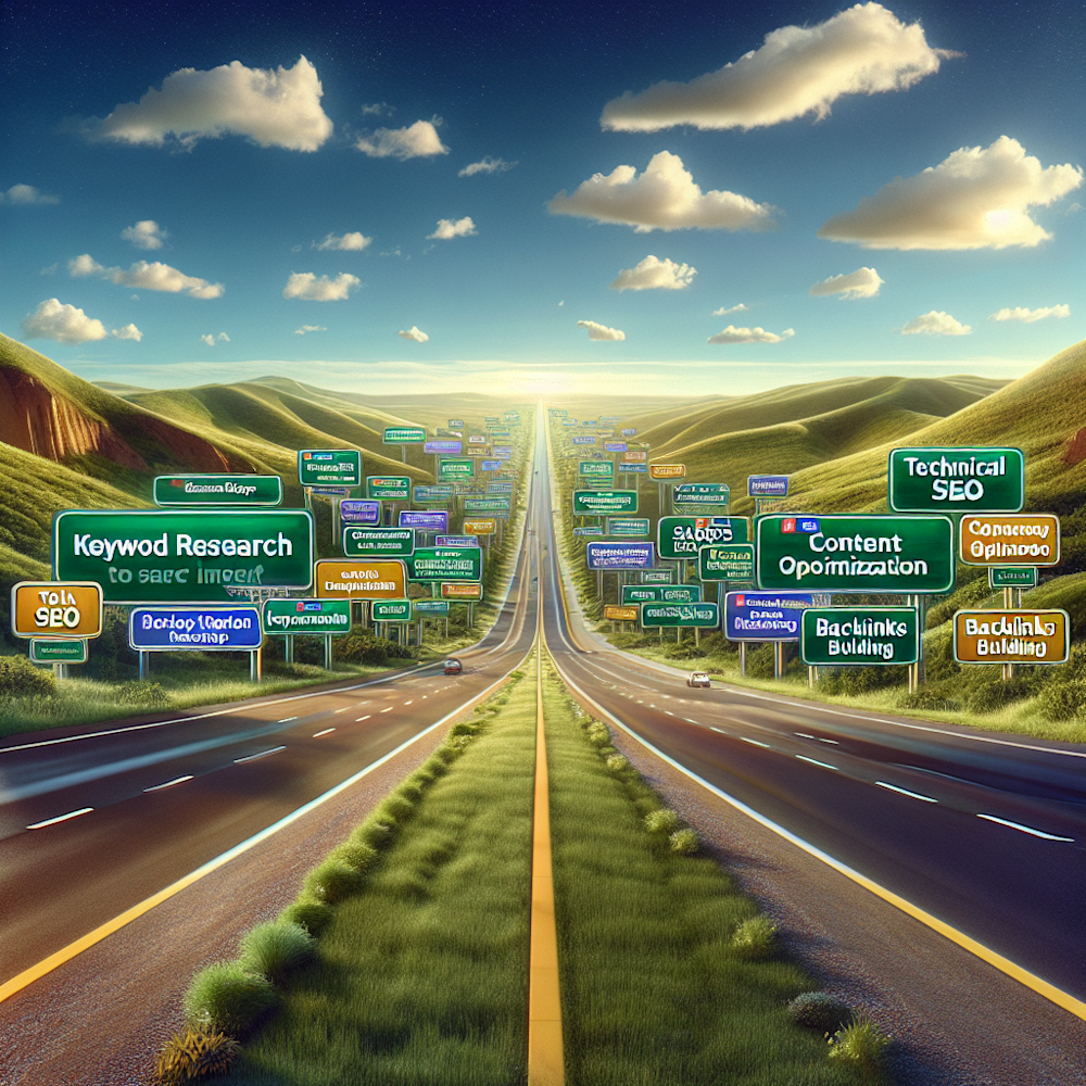 SEO themed highway with signs to 2024.