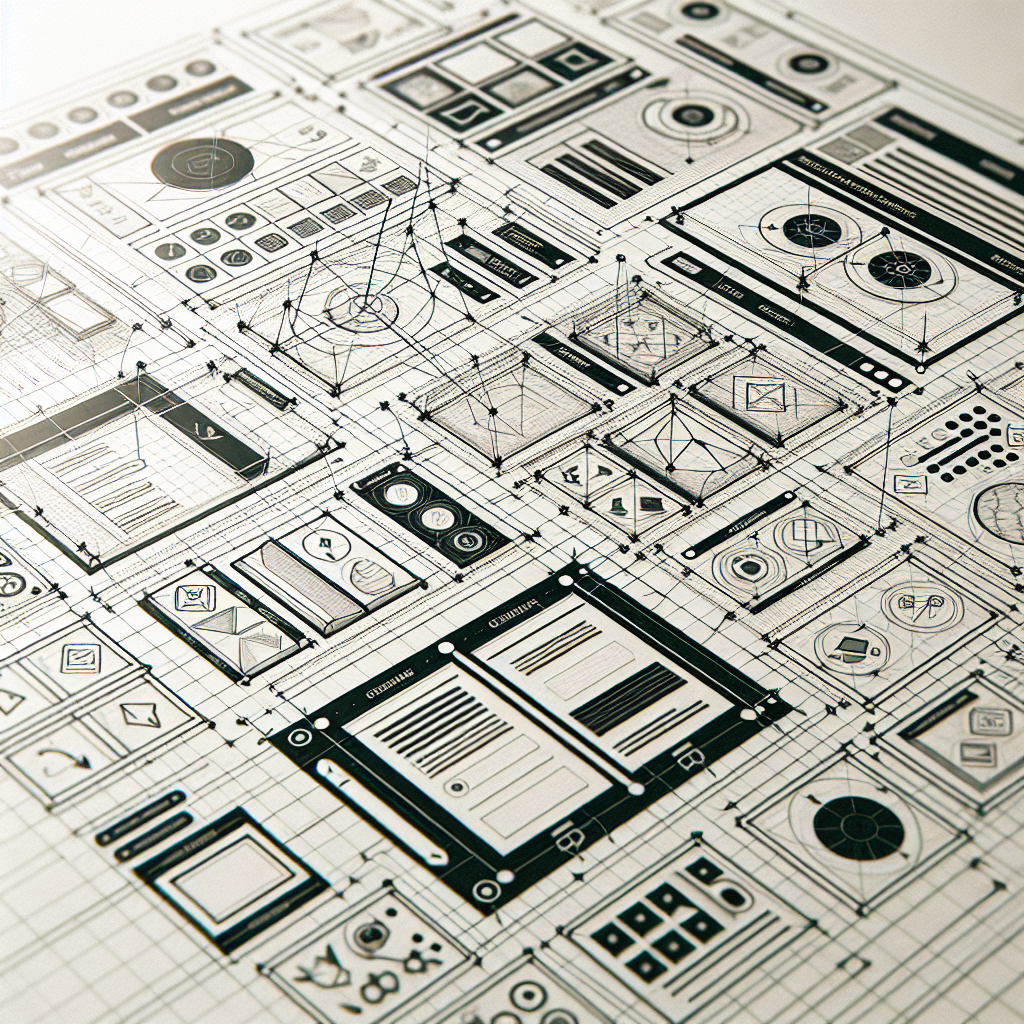A blueprint pointing towards various web design features.