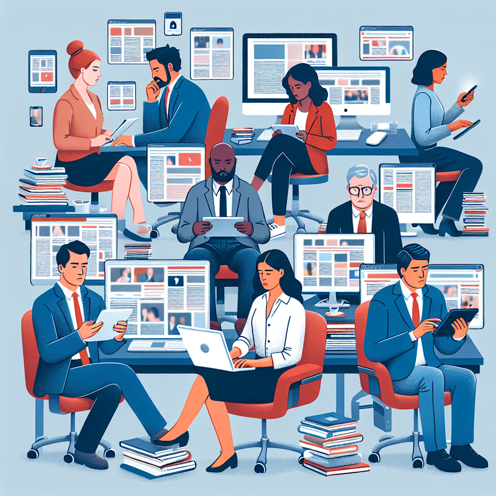 A journalist using different online platforms for research.