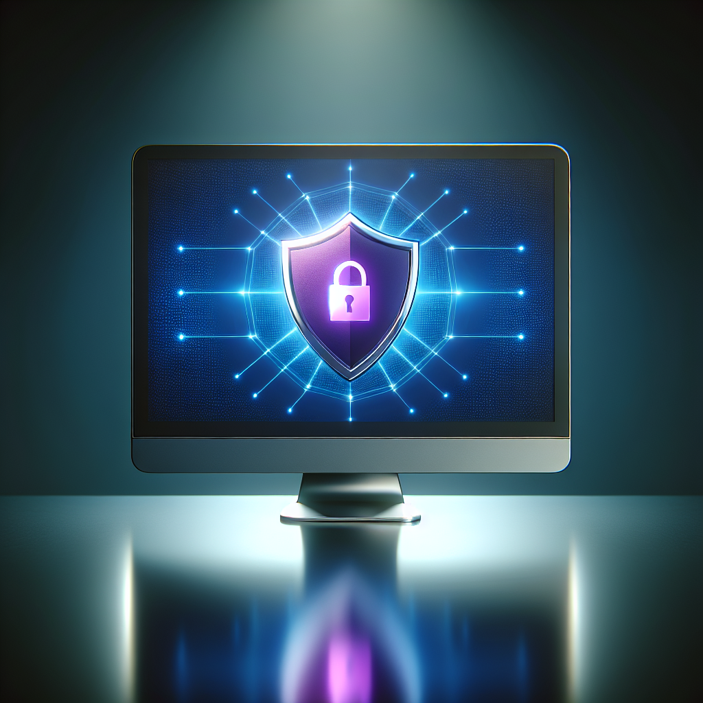 Locked computer with shield symbol on screen