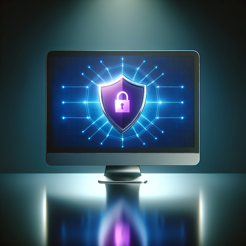 Locked computer with shield symbol on screen